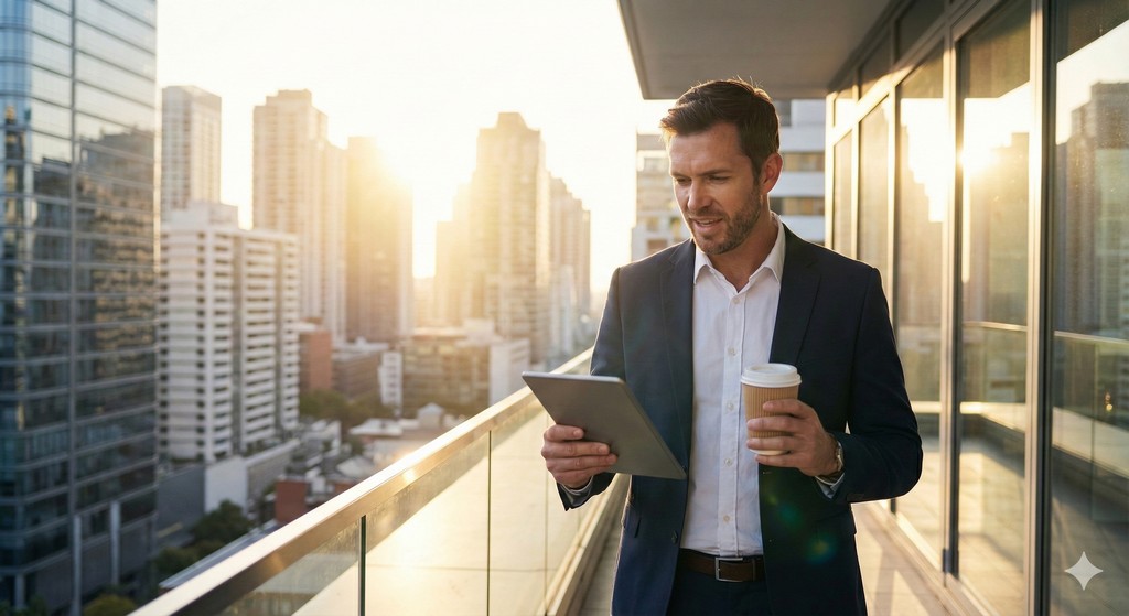 A woman sits at a table surrounded by boxes, writing with a pen.