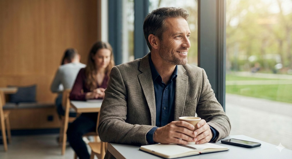 A woman with glasses is seated at a table, engaged with her laptop