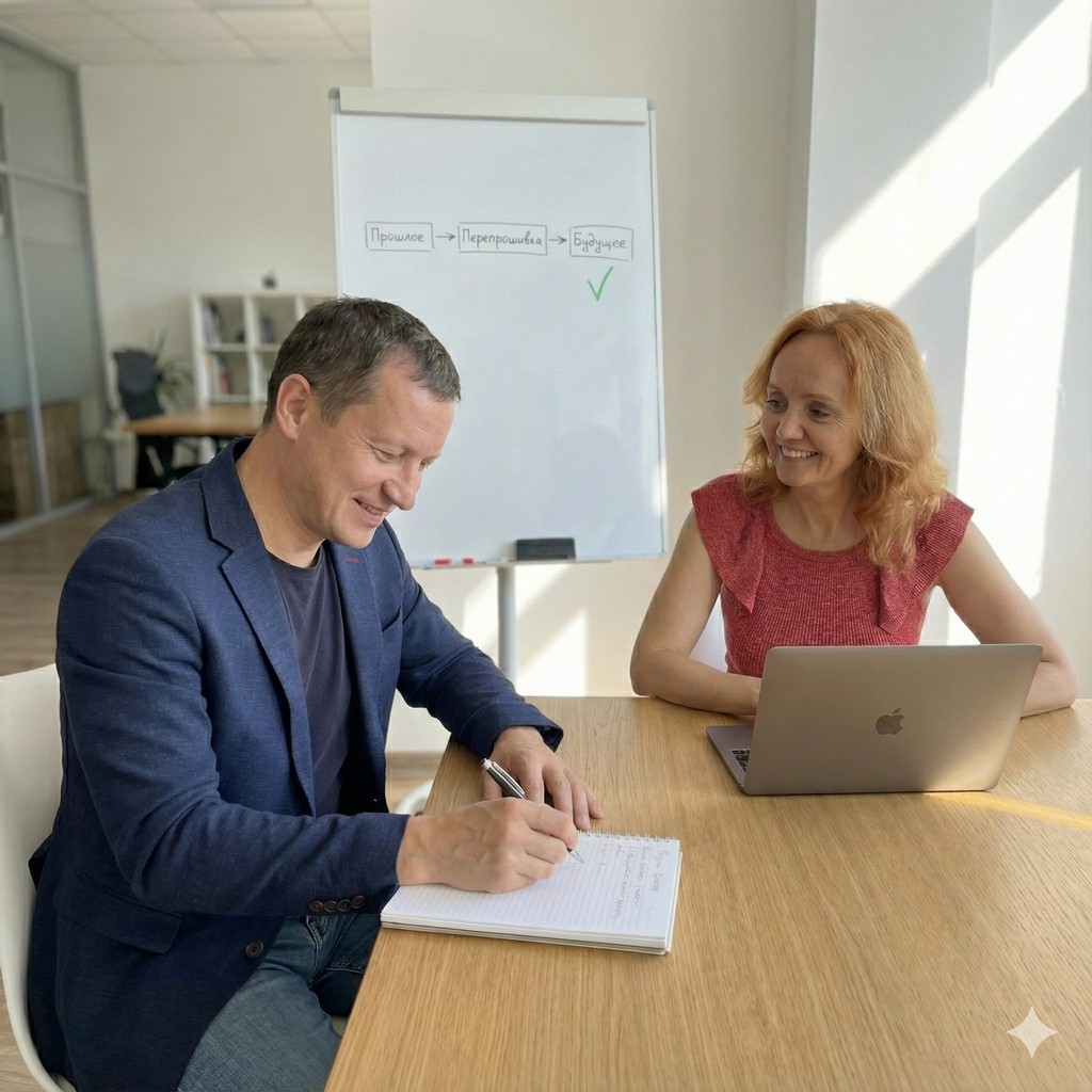 Three women in business attire collaborate at a table, focused on a laptop